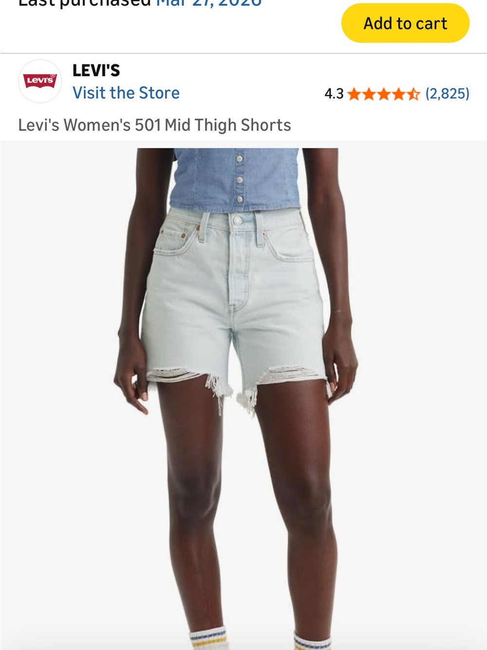 Levi's Women's 501 High-Rise Light Blue Distressed Denim Shorts